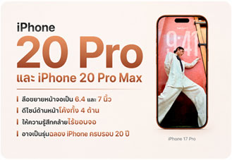 iPhone 20 Pro และ iPhone 20 Pro Max ลือขยายหน้าจอเป็น 6.4 และ 7 นิ้ว พร้อมดีไซน์ใหม่