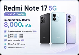 เปิดตัว Redmi Note 17 5G ในอินเดีย สมาร์ตโฟนแบตใหญ่สุดของ Redmi 8,000mAh จอ AMOLED 120Hz และ Snapdragon 4 Gen 4